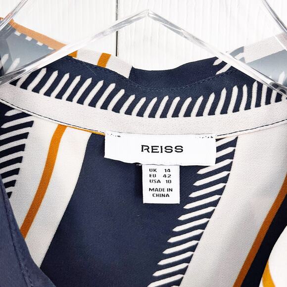 Reiss Isadora Navy Geometric Print Button Through Shirt - Picture 5 of 9